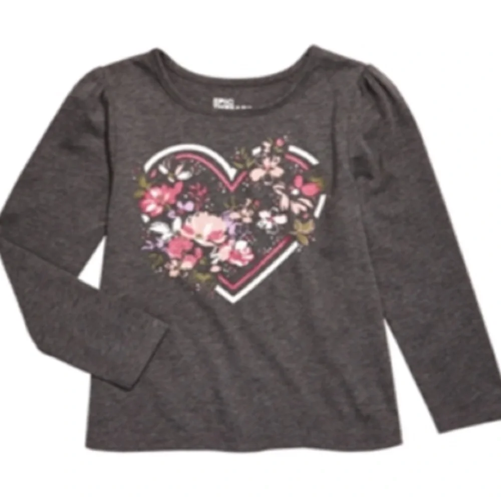NEW Epic Threads Girls Floral Heart Long Sleeve Top, Size 4T, Gray